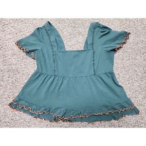 Anthropologie‎ Saturday Sunday Women's Large Odette Ruffle Sleeve Green Top